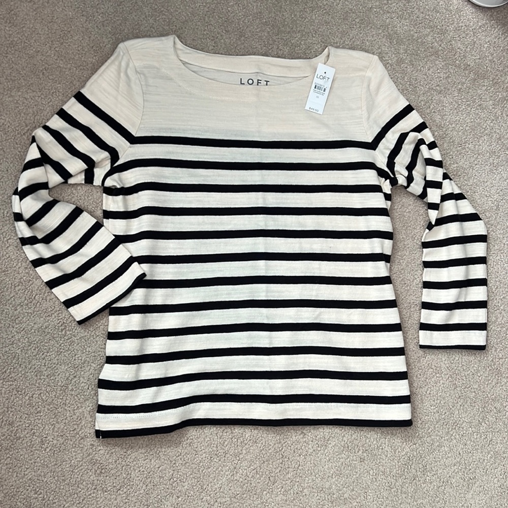 NWT Loft boatneck 3/4 sleeve striped top